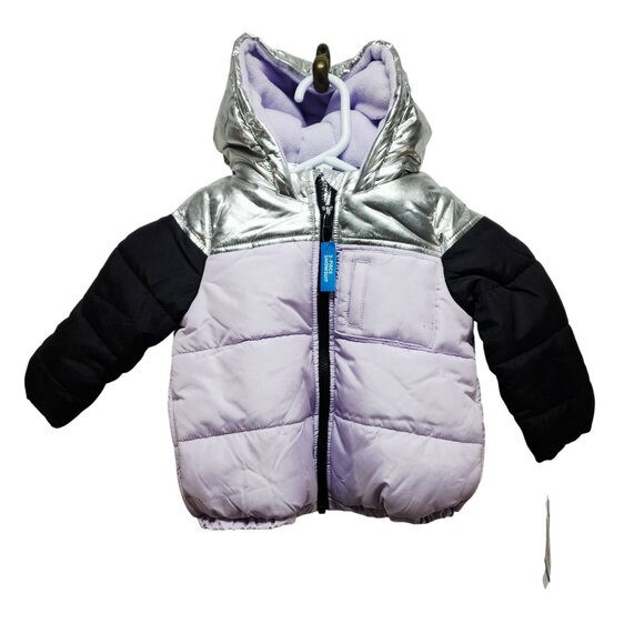 Carters 12M Baby Girls Metallic Silver Lavender Snowsuit Set With Hooded Jacket - Picture 6 of 8